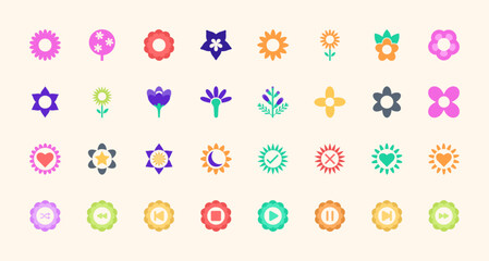 Collection of colorful flower icons. Vector illustration.