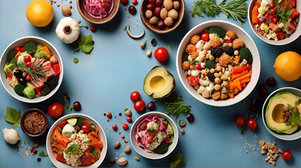 Assortment of healthy food dishes .Generative AI
 - obrazy, fototapety, plakaty