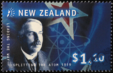New Zealand physicist Ernest Rutherford celebrated on postage stamp - obrazy, fototapety, plakaty