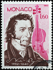 Niccolò Paganini portrait on old stamp from Montecarlo