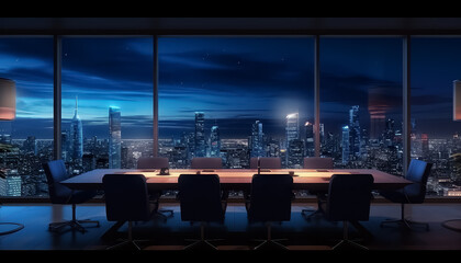 Night city from office windows