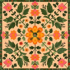 Flower bloom with seamless pattern