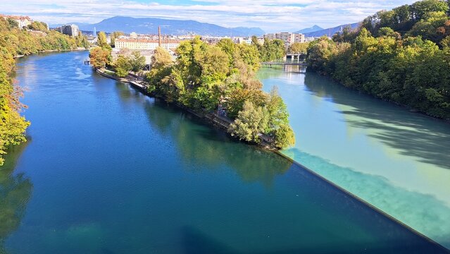 Zusammenfluss Arve Rhone