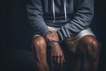 Fototapeta premium Images of people kneeling, holding hands, feeling anxious indicate that they are experiencing