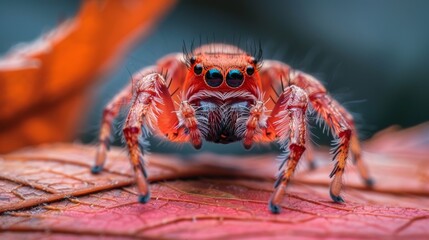 A close up of a spider sitting on top of some leaves, AI