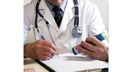 Male doctor writing prescription photo,wide angle,beautiful_