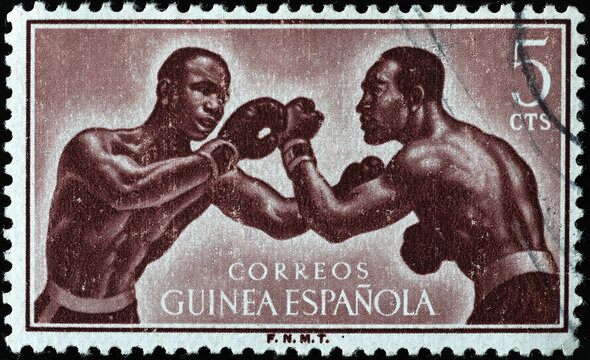 Boxers on vintage postage stamp of Spanish Guinea