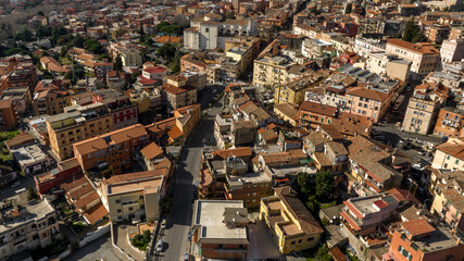 Aerial view of Genzano di Roma, a town and comune in the Metropolitan City of Rome, Italy. The historic center is located in the Alban Hills and one of the Castelli Romani. - obrazy, fototapety, plakaty