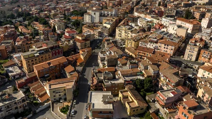 Fototapeten Aerial view of Genzano di Roma, a town and comune in the Metropolitan City of Rome, Italy. The historic center is located in the Alban Hills and one of the Castelli Romani. © Stefano Tammaro