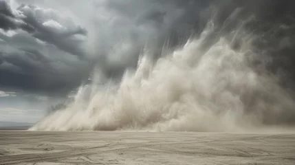 Fotobehang Giant Sandstorm Engulfing a Barren Desert Landscape. © Oksana Smyshliaeva