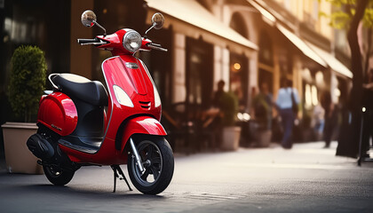 Red scooter in European street