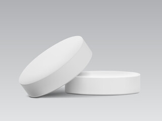 Realistic flat faced plain tablet mockup. Vector illustration isolated on grey background. Can be used for medical and cosmetic. Ready for your design. EPS10.