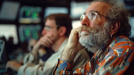 A man with glasses and beard sitting in front of a computer, AI