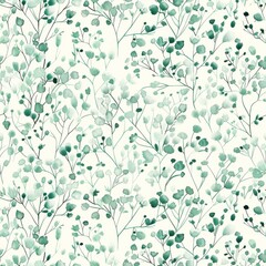 Seamless Watercolor Botanical Pattern in Soft Capri and Marlin Tones.