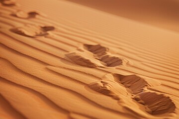 Desert with footprints across the dunes