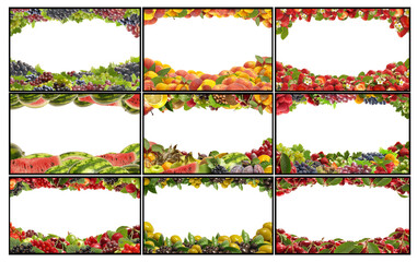 Frame fruit collage isolated