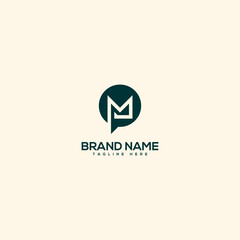 Naklejka premium Abstract letter M and chat logo. Flat vector logo design template element.