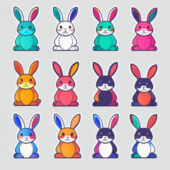 Colorful logo style of a bunny illustration isolated on solid color background. Animal nature icon concept in premium vector style.