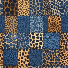 Collage of Denim Fabrics and Leopard Textures in Artistic Arrangement.