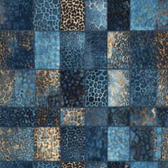Varied Denim Textures and Leopard Prints Mosaic for Textile Design.