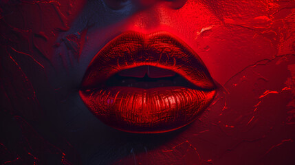 Background with red lips with red lipstick.  generative ai 