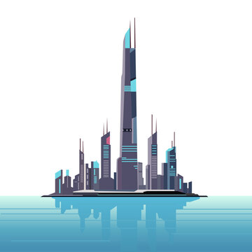 abstract future city skyline, retro illustration, flat illustration, transparent background