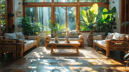 Fototapeta premium Serene Eco-Friendly Living Room with Bamboo Furniture