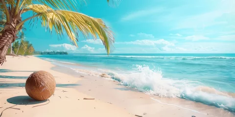 Crédence de cuisine en verre imprimé Turquoise Serenity by the sea: Coconut on a tropical beach