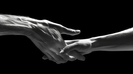 Two hands reaching toward tenderness tendet touch hands in black background romantic touch with fing, generative ai - obrazy, fototapety, plakaty