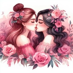 Cherished Moment: Illustrating the Romantic Kiss of Two Women