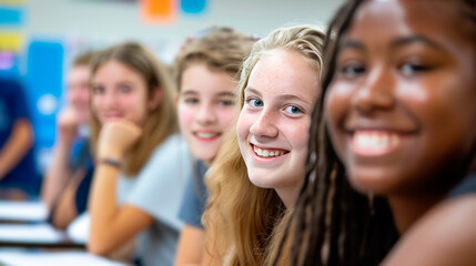 Fototapeta premium Happy Teenage Students Engaging Actively in Classroom Learning Activities at High School