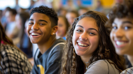 Happy Teenage Students Engaging Actively in Classroom Learning Activities at High School