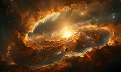 Journey through the cosmos featuring a quasars brilliant light, the ethereal beauty of a nebula, and cosmic rays weaving between red and white dwarfs - Powered by Adobe