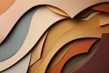 Abstract colored paper texture background. Minimal paper cut style composition with layers of geometric shapes and lines in shades of beige and brown colors. Generative AI