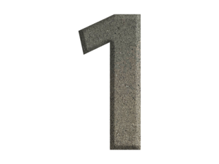 The shape of the number 1 is made of cement isolated on transparent background. Suitable for birthday, anniversary and Memorial Day templates