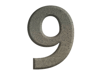 The shape of the number 9 is made of cement isolated on transparent background. Suitable for birthday, anniversary and Memorial Day templates