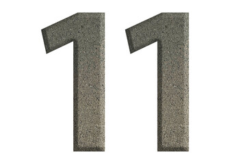 The shape of the number 11 is made of cement isolated on transparent background. Suitable for birthday, anniversary and Memorial Day templates