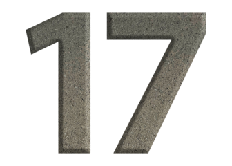 The shape of the number 17 is made of cement isolated on transparent background. Suitable for birthday, anniversary and Memorial Day templates