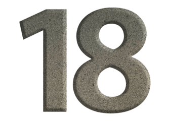 The shape of the number 18 is made of cement isolated on transparent background. Suitable for birthday, anniversary and Memorial Day templates