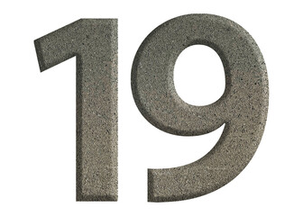 The shape of the number 19 is made of cement isolated on transparent background. Suitable for birthday, anniversary and Memorial Day templates