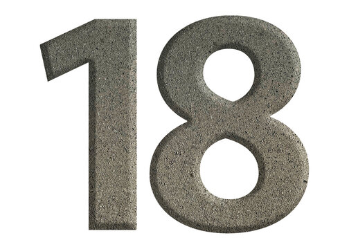The shape of the number 18 is made of cement isolated on transparent background. Suitable for birthday, anniversary and Memorial Day templates