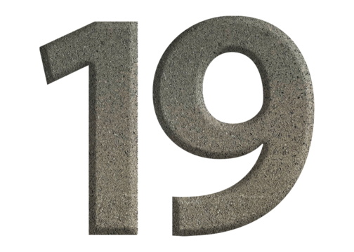 The shape of the number 19 is made of cement isolated on transparent background. Suitable for birthday, anniversary and Memorial Day templates