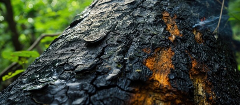 Charred tree trunk from lightning strike.