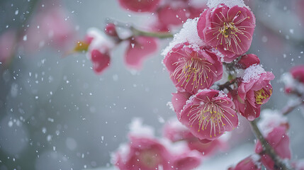 Pink flower blooms of the Japanese ume apricot tree. - Powered by Adobe