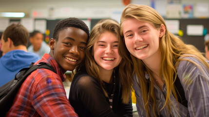 Group of Diverse High School Friends Sharing a Joyful Moment Together