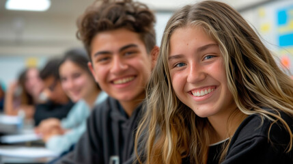 Fototapeta premium Group of Diverse High School Friends Sharing a Joyful Moment Together