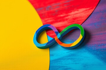 World Autism Awareness Day, Autism Acceptance Month concept.Autism infinity rainbow symbol sign on colorful background. Autism rights movement, neurodiversity, acceptance movement symbol, Generative A - obrazy, fototapety, plakaty
