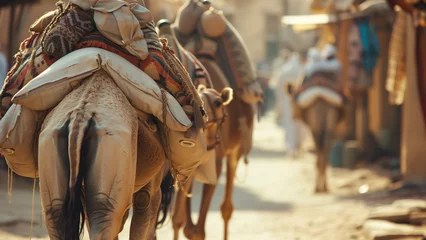 Schilderijen op glas Desert Voyage: Arab Merchants in the Sands of Time © DY