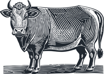 Cow. Engraving Style. Vector Illustration - 746505773