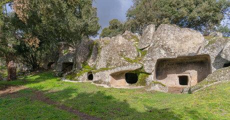 Domus de Janas necropolis Ludurru - fairy house, prehistoric stone structure typical of Sardinia .